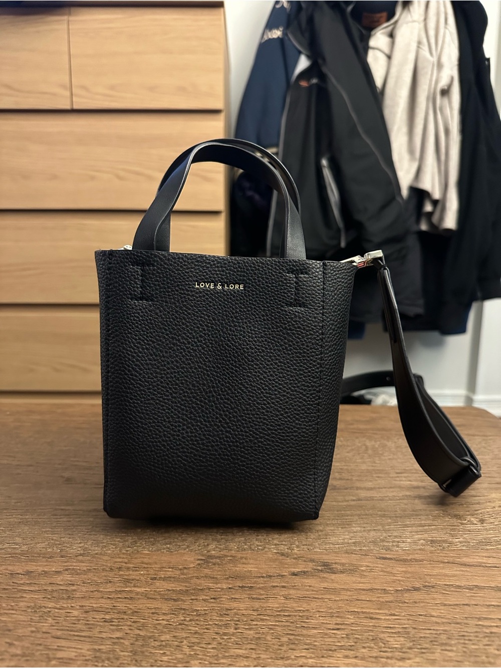 Love & Lore Black Pebbled Vegab Leather Mini Tote